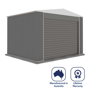 Absco 3.00mW x 3.00mD x 2.30mH Bush Ranger Garage with Roller Shutter Door - Woodland Grey - Shed City